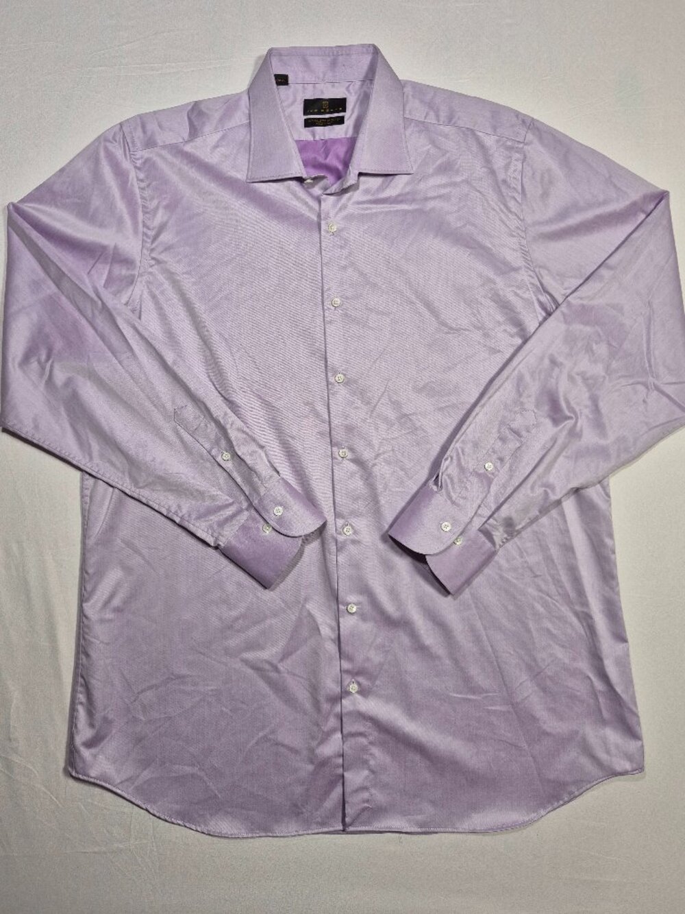 Ike Behar Gold Label Size 17 Dress Shirt Lavender Cotton Italy Natural Stretch